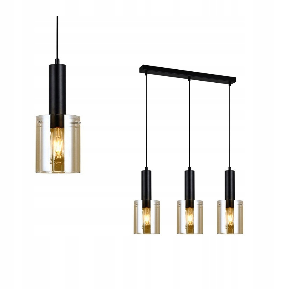 Závěsná lampa Sardo 3-bodová černo-jantarová Italux