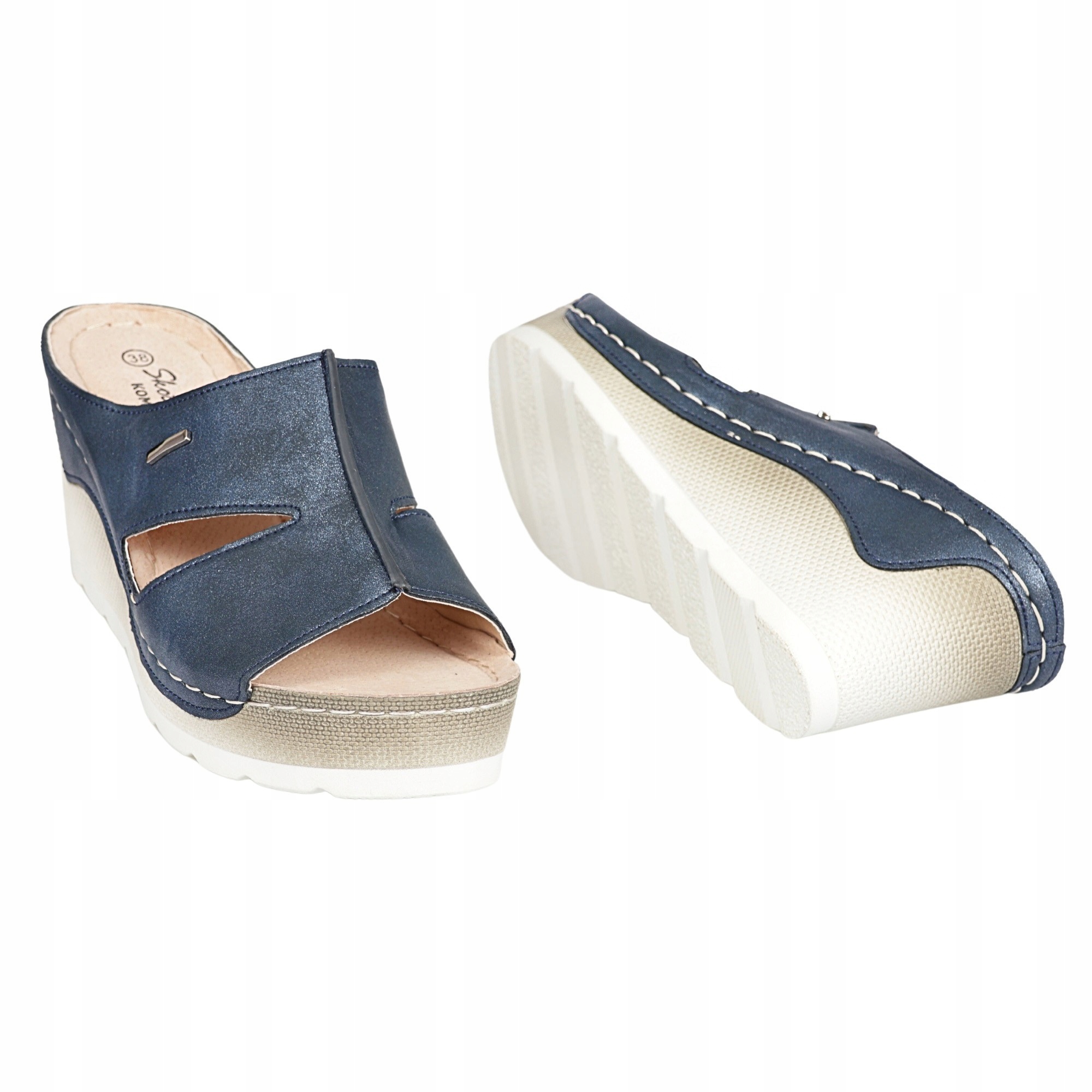 Klapki damskie na koturnie Skotnicki KL-3-0611 38 Kolor niebieski