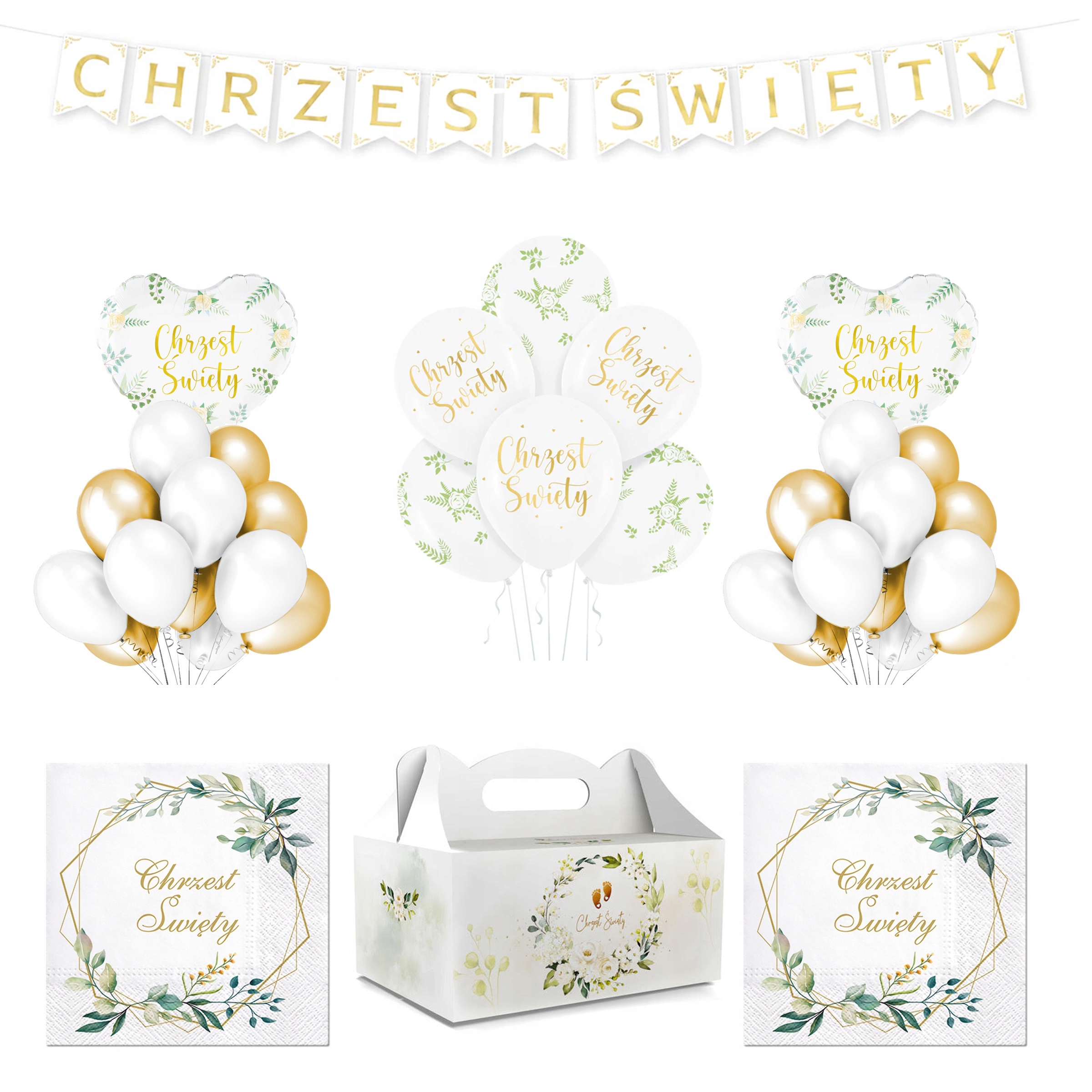 

Zestaw na Chrzest Chrzciny Baner Balony Serwetki