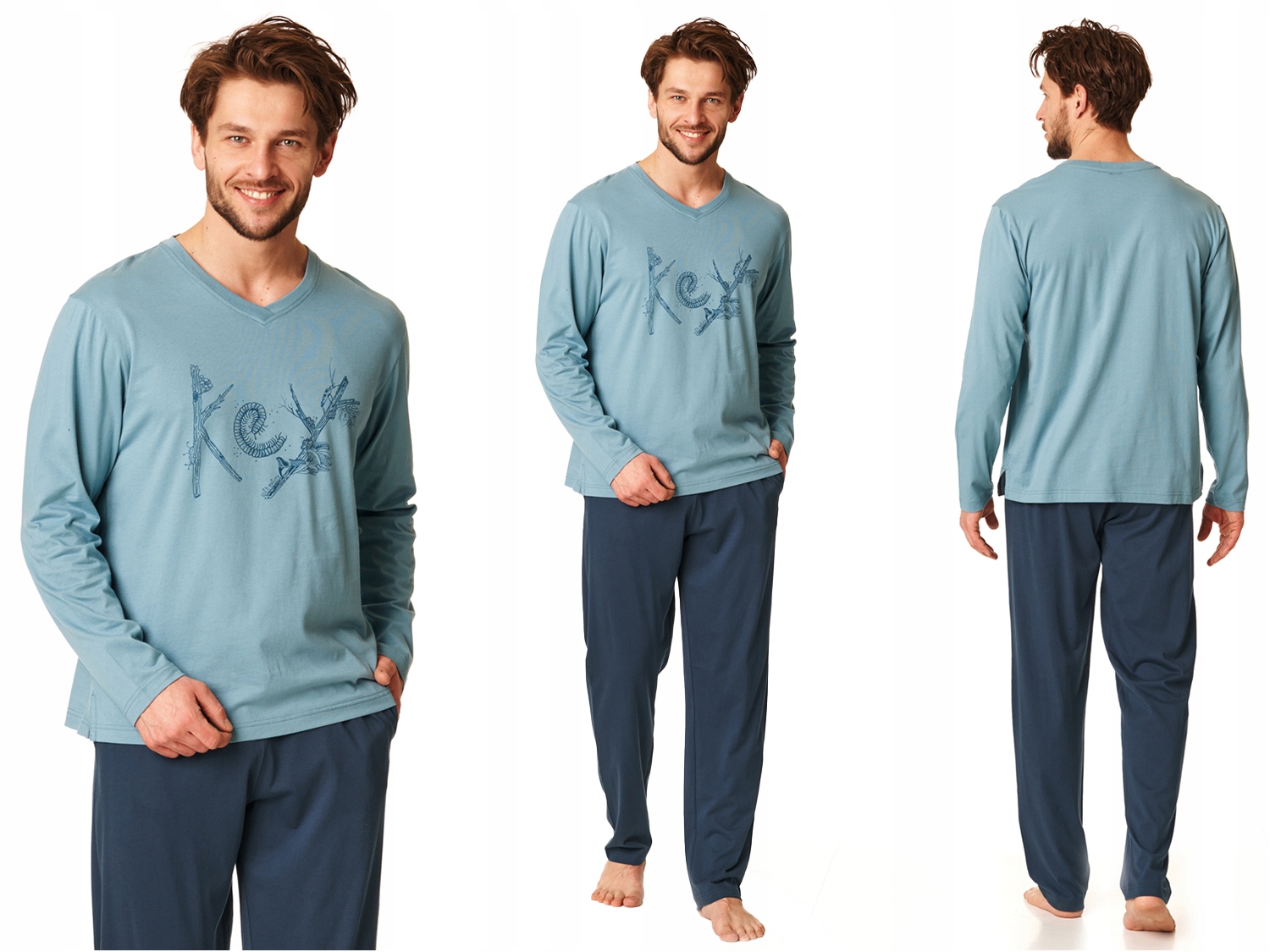 Pánské Bavlněné Pyžamo S Dlouhým Rukávem Key XXL