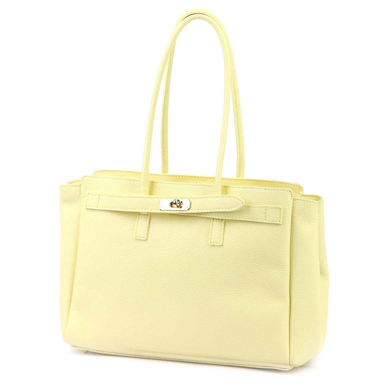 Dámská kabelka shopper kožená žlutá pastelová přes rameno Camilla