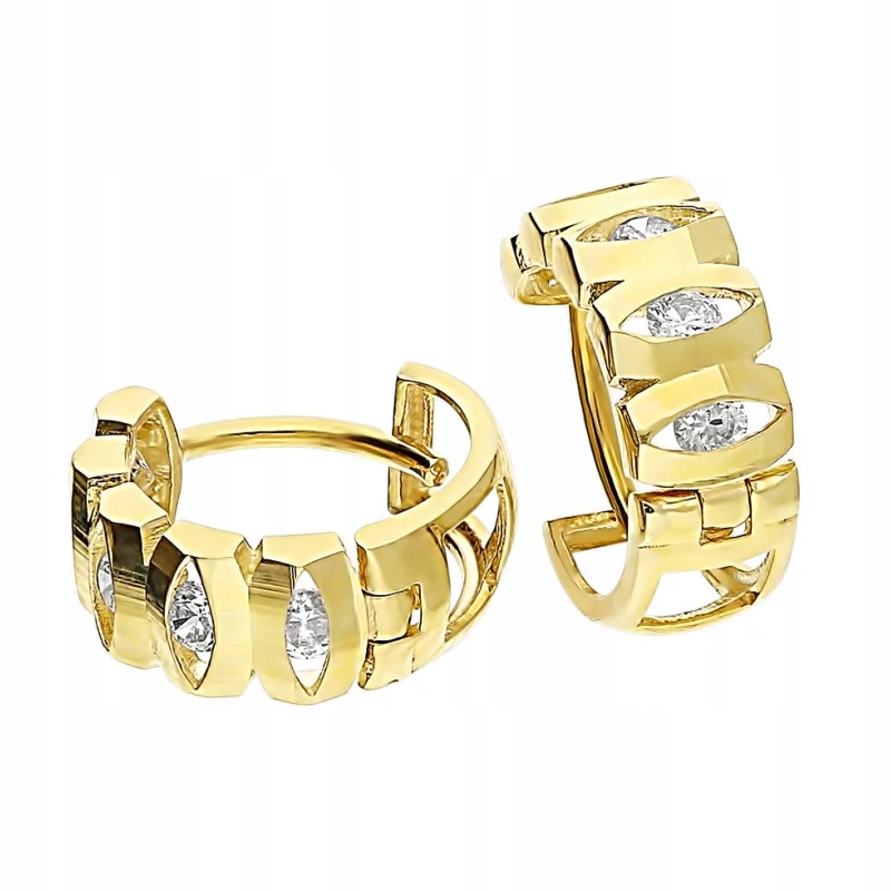 zlaté náušnice pro ženu 585, prolamovaná kolečka se zirkony, 12 mm, 1.70 g