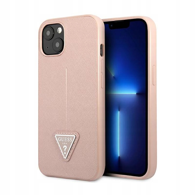 Guess Saffiano Triangle Logo Case – Pouzdro pro iPhone 14 Plus (růžové)