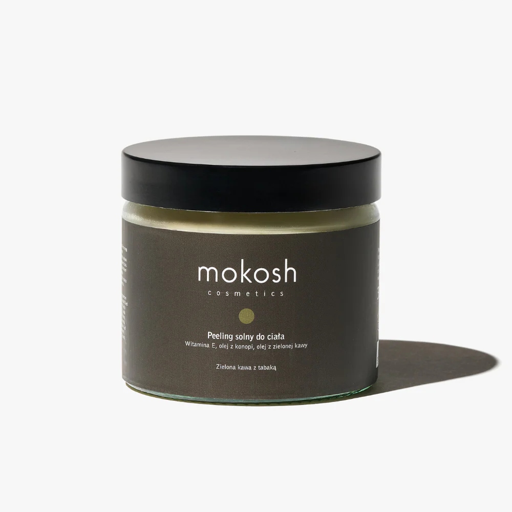 Mokosh Solný tělový peeling Zelená káva s tabákem 300 g konopný kávový olej