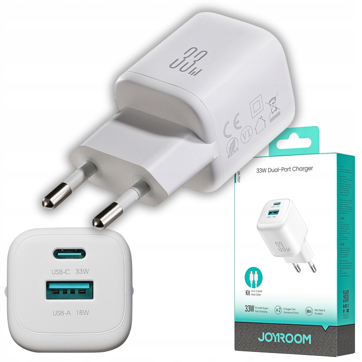 Ładowarka sieciowa Joyroom JR-TG7 33W Usb-a Usb-c z kablem 60W Usb-c do U
