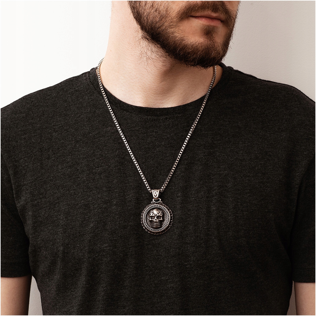 Zawieszka męska CZASZKA okrągła ORNAMENTY wisiorek STAL 316L Stan opakowania oryginalne