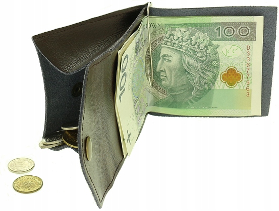 

Duża skórzana portmonetka bilonówka banknotówka Pl