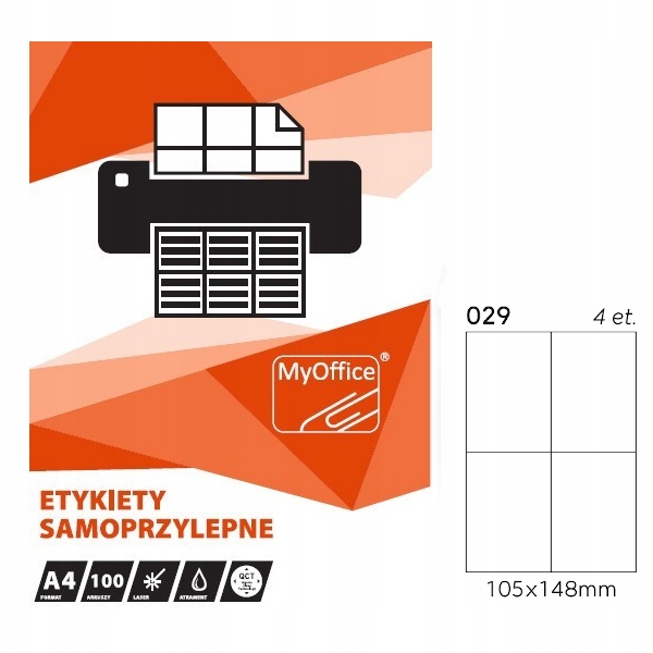 

Etykiety samoprzylepne 105x148mm A4 100 szt 80g/m2
