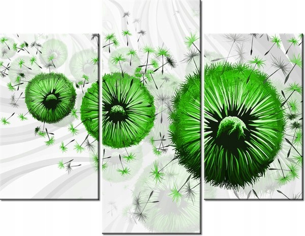 70 90cm Obraz 3 elem Zielone dmuchawce 5 ścienny płótno