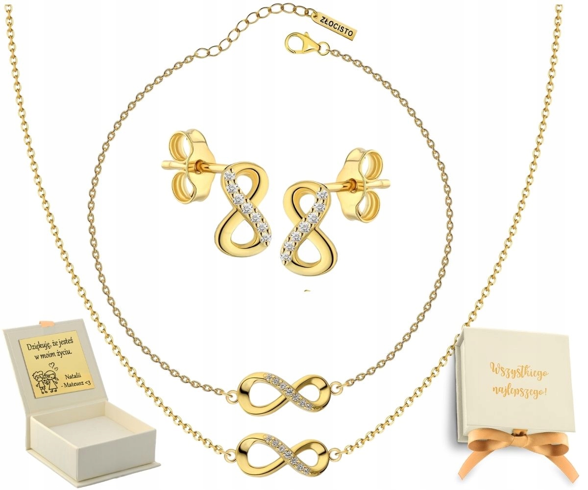 Komplet Šperků Stříbro Pozlacené Nekonečnem S Zirkony Dárek