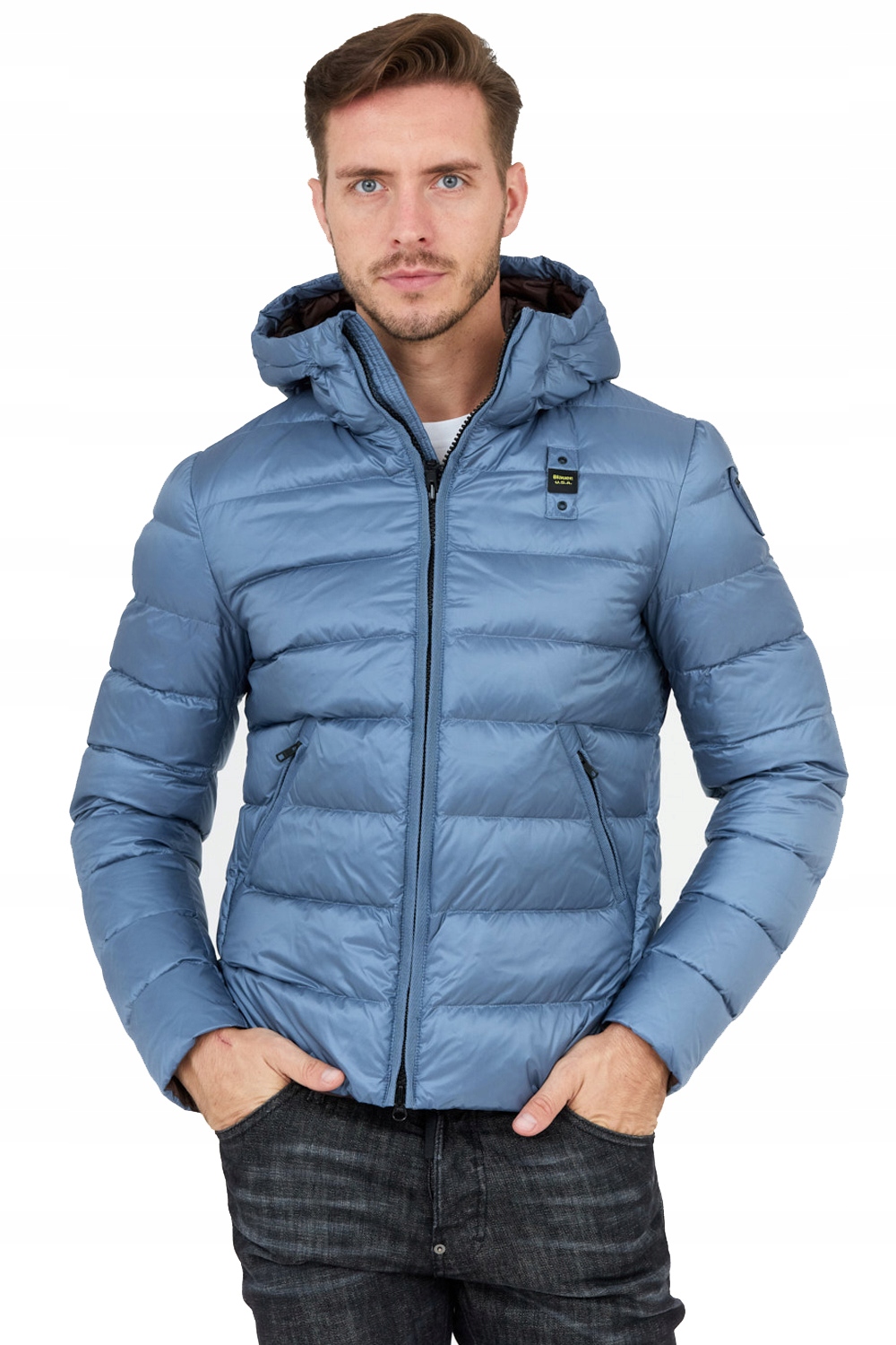 Blauer Modrá pánská péřová bunda s kapucí, velikost 3XL