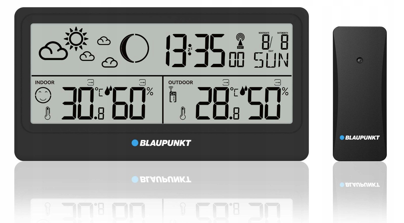 Blaupunkt WS20BK Meteorologická stanice Teplota Vlhkost Hodinky Datum