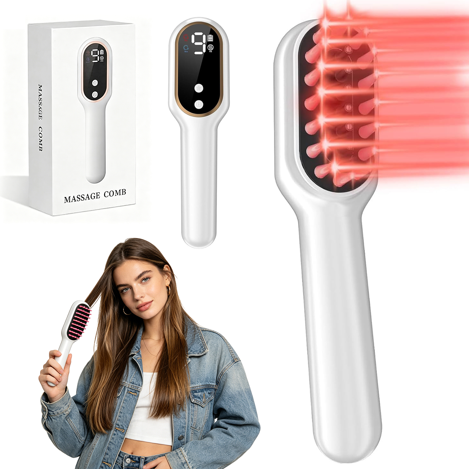 Elektrický Masážní Kartáč Na Hlavu, Led Světlo, 9 Režimů Nastavení