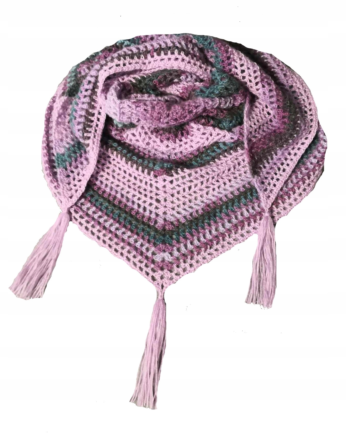 Háčkovaný šátek Boho Hand made odstíny fialové