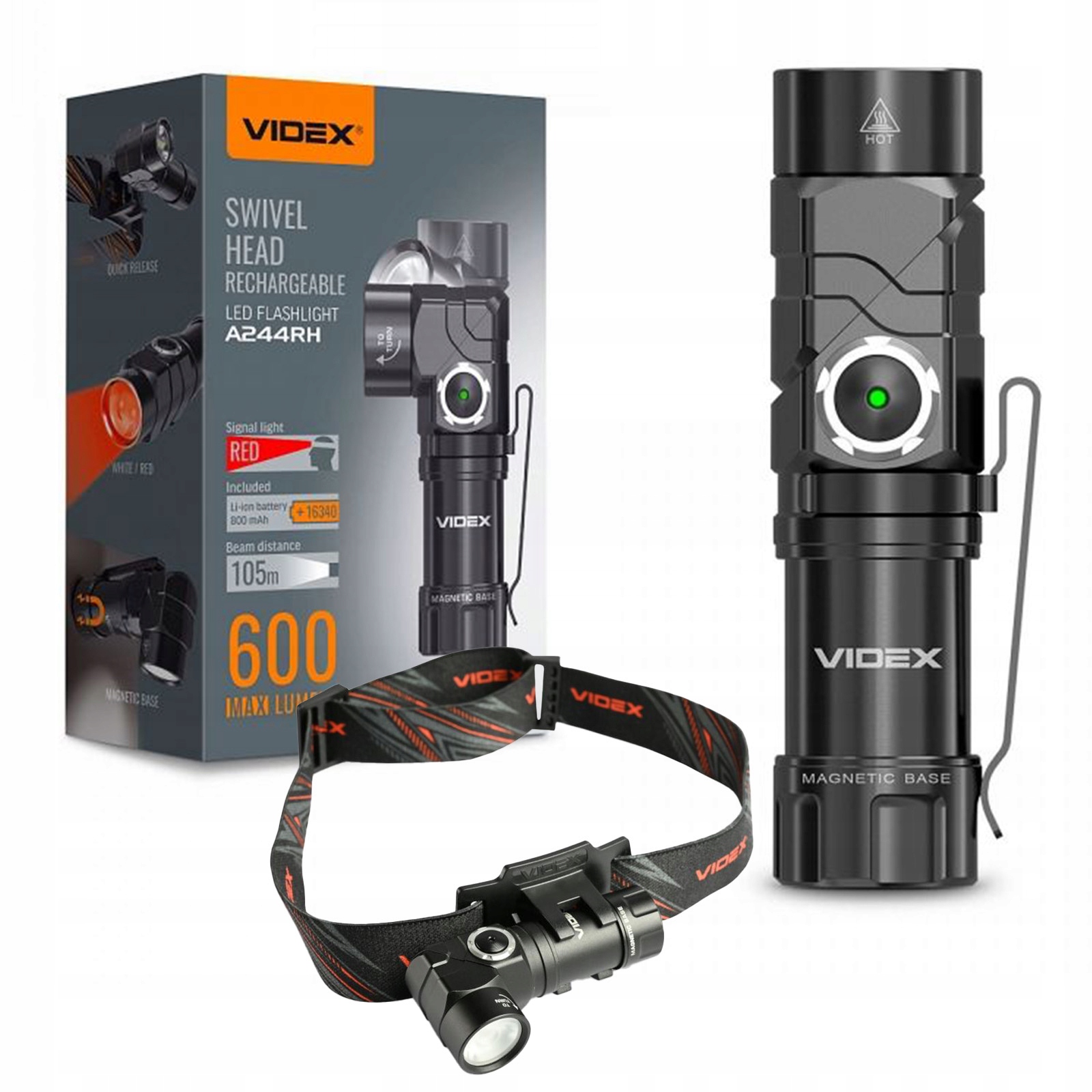 Latarka Taktyczna Led Czołowa Klasyczna Bardzo Mocna 10W 600lm Videx Ręczna