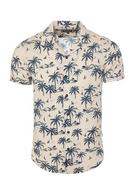 Havajská Lněná Pánská Vzdušná Košile Palmy Béžová L