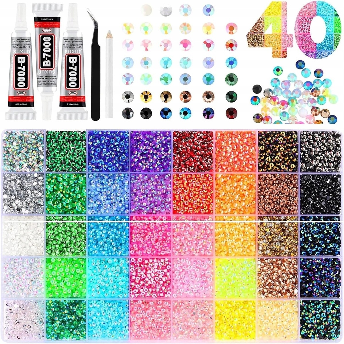 Zestaw 32 000 Cyrkonii Do Ozdabiania Diy 40 Pęseta Stras