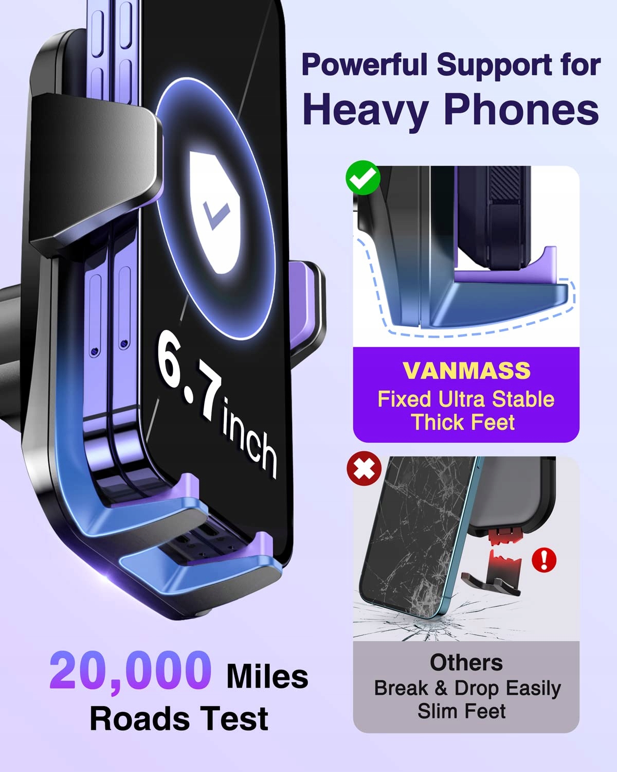 VANMASS Fioletowy Uchwyt Samochodowy 4w1 iPhone Android — miniatura 5