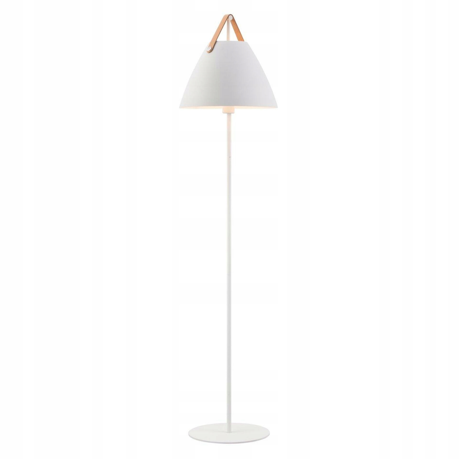 Nordlux Strap biela stojacia lampa, kov/kožený opasok, E27, škandinávsky štýl