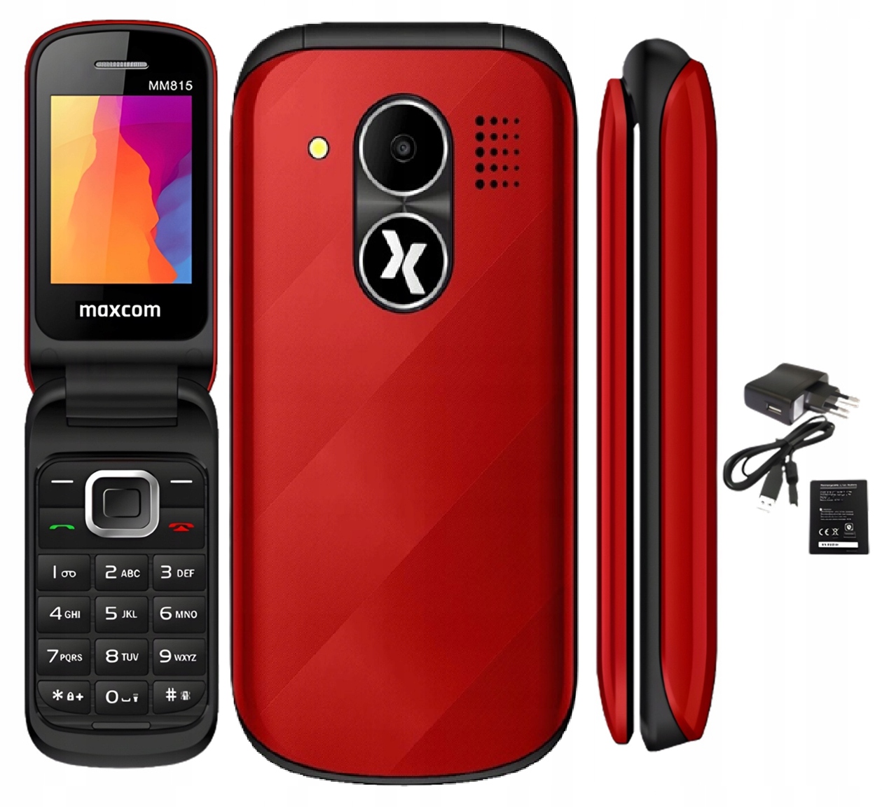 Telefon z klapką aktywną dla seniora Maxcom MM815 czerwony Duże Klawisze i.