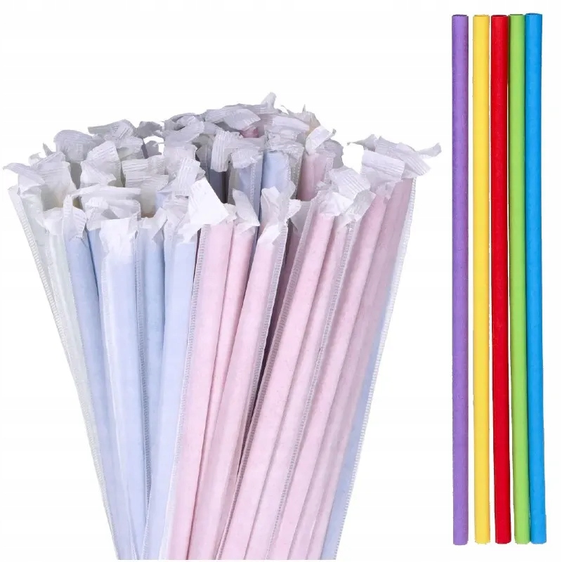 Rurki papierowe KOLOROWE do picia napojów pojedynczo pakowane 6mm x 150