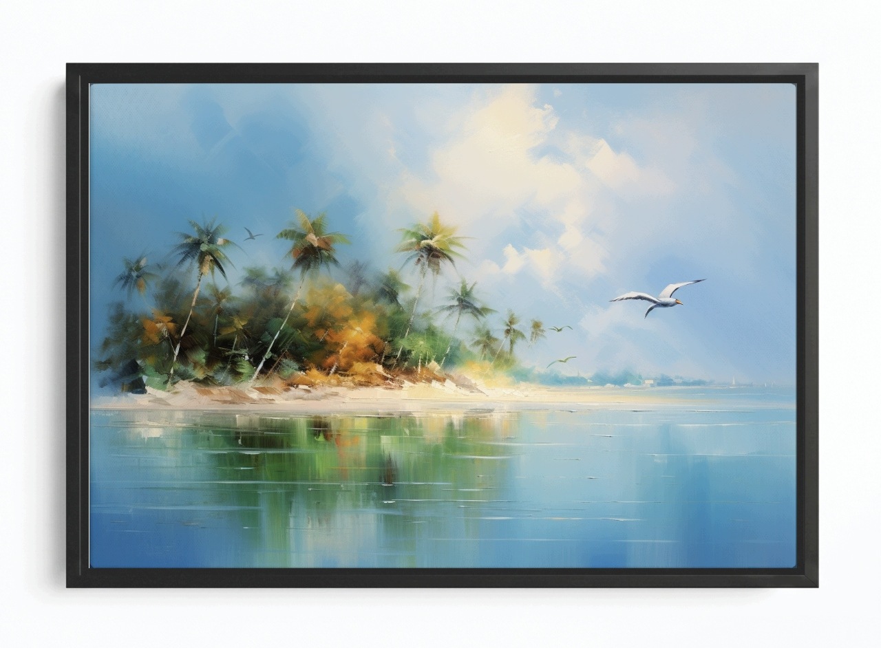 Obraz Rám Americká Krajina Moře Oceán Ostrov Pláž Palmy Mewa 60x40