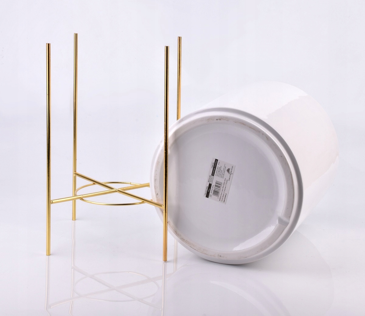 Donica osłonka na stojaku biała kwietnik ceramika Kształt okrągły