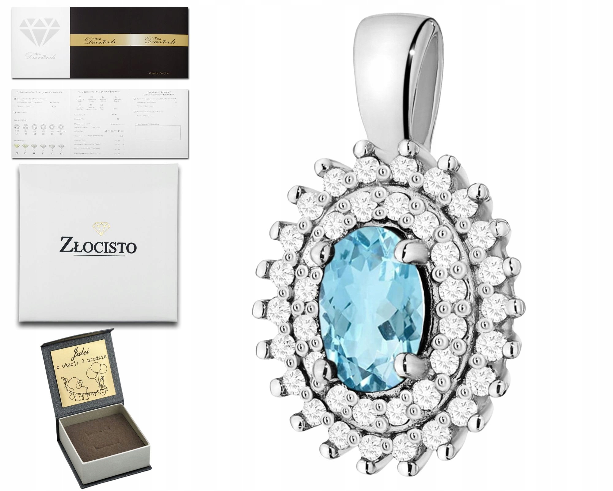 Bílé Zlato Přívěsek S Azurovým Topazem A Brilianty Zlato 585 Dárek