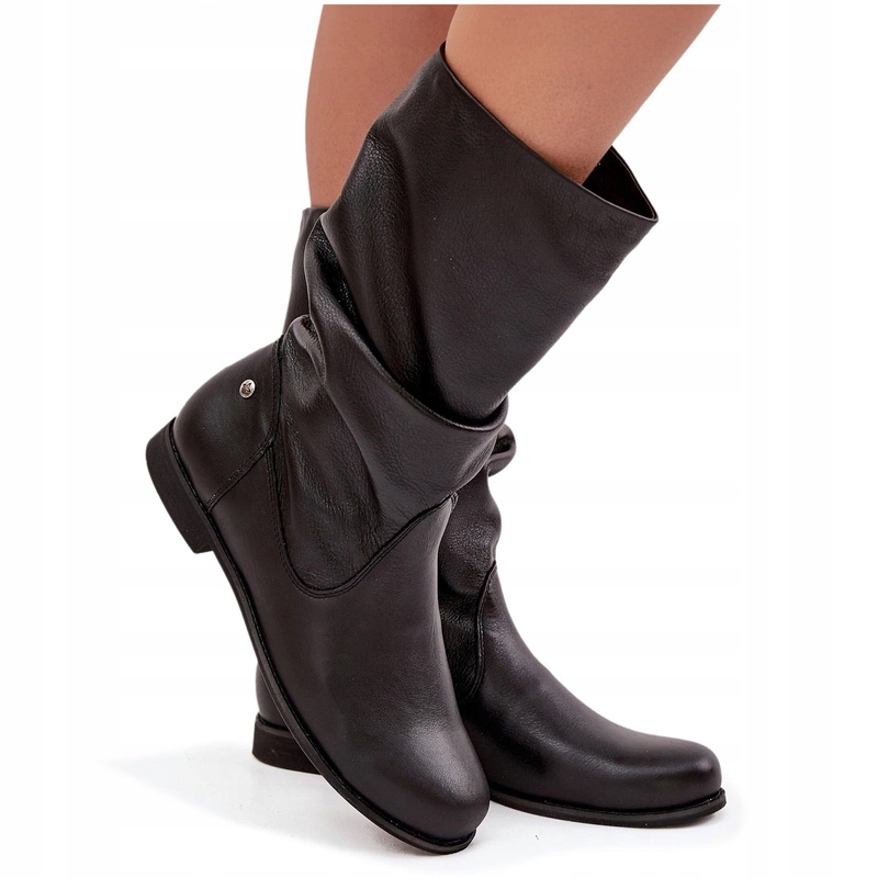 Dámské Kožené Kozačky S Plochým Záhybem Maciejka 05057-20, Černé, Velikost 36