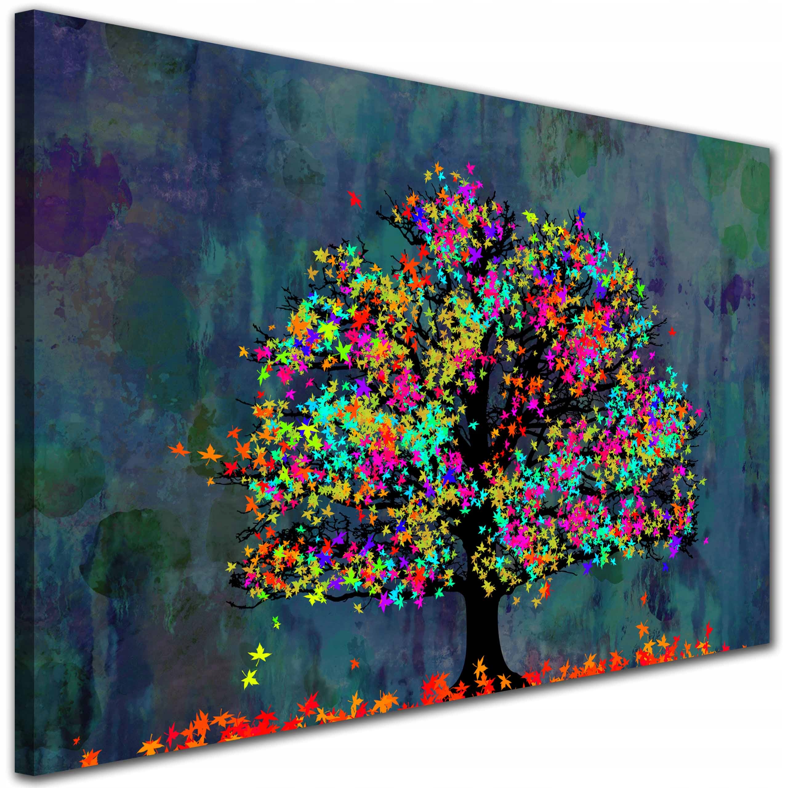 Obraz na płótnie do salonu na ścianę DRZEWO KOLOROWY LIŚCIE NIEBIESKI