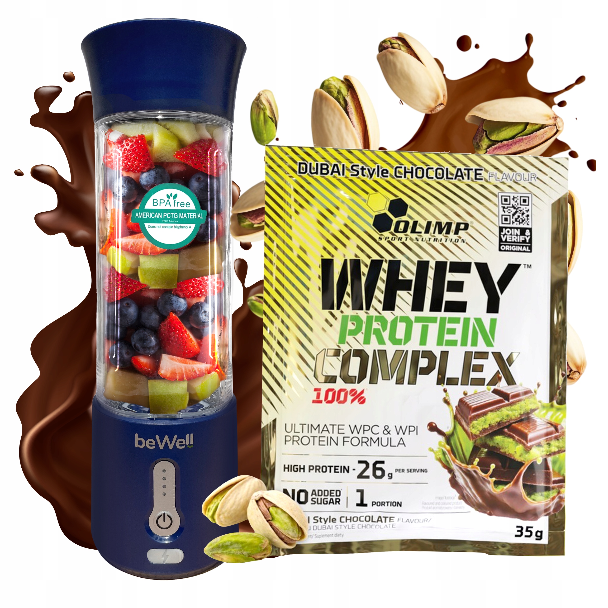 Kalichový mixér Přenosný bezdrátový beWell na Usb, protein Olimp Wpc