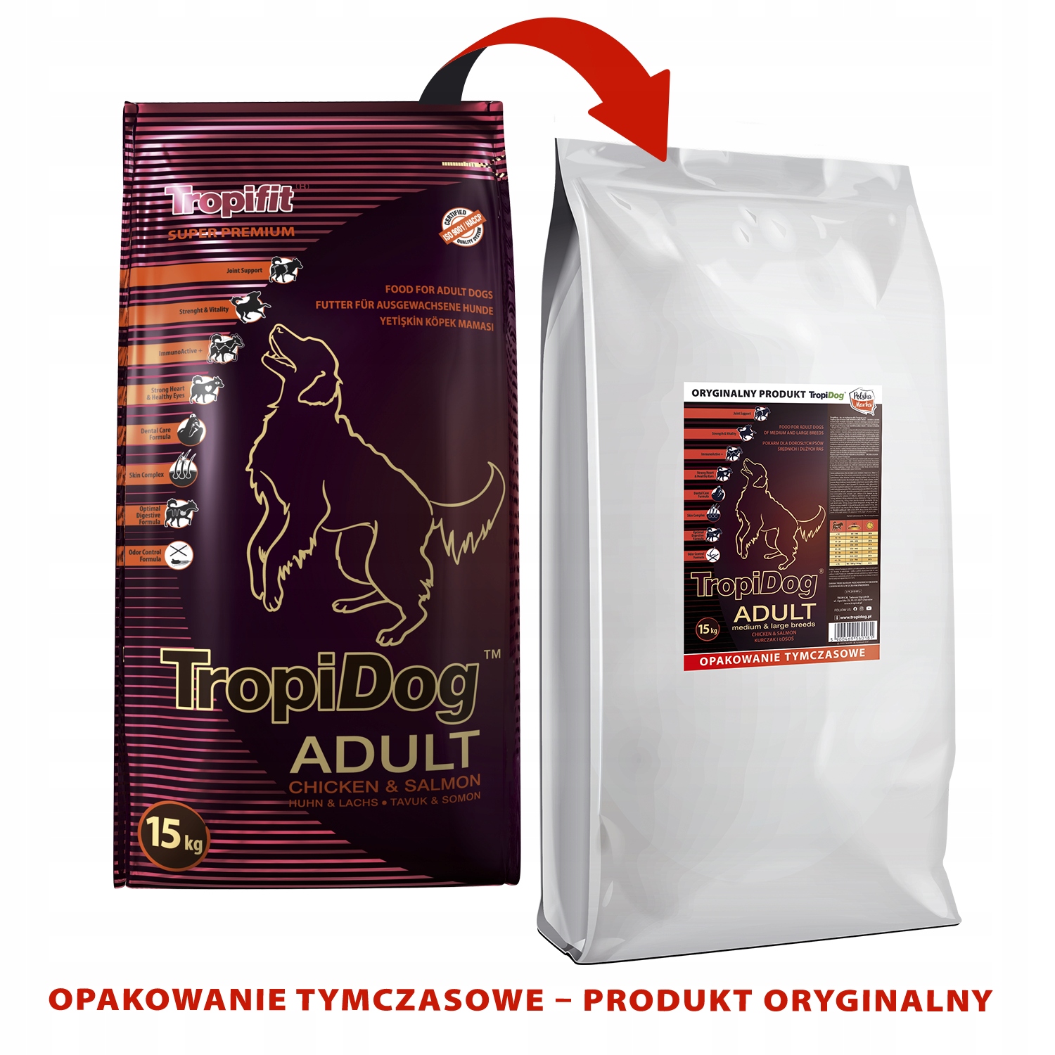 Levně Tropidog Premium Adult Medium & Large Breed Kuře a losos 15 kg