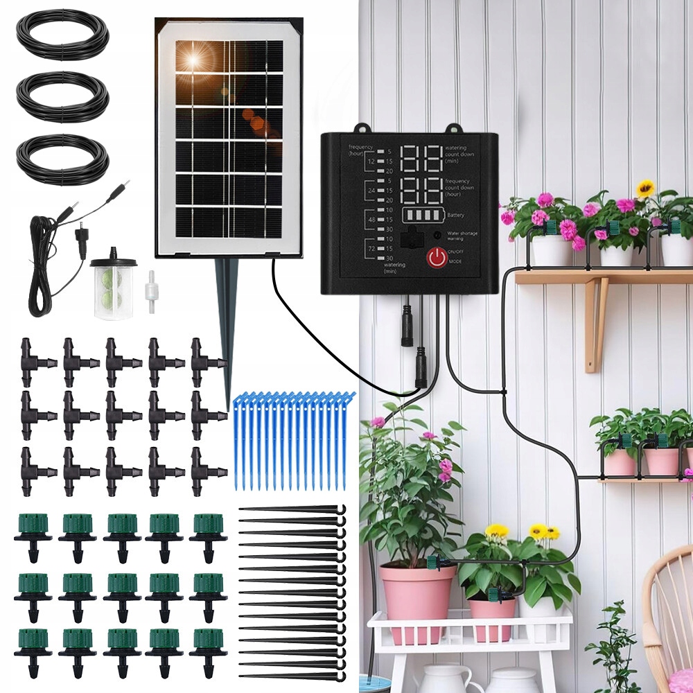 Solární Zahradní Zavlažovací Systém 15 M, Automatické Kapkové Zavlažování S Rozprašováním
