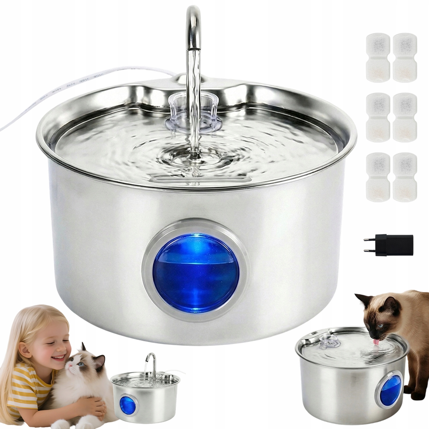 Napáječka Pro Psa Kočku 2.6 L Nerezová Ocel 4STUPŇOVÁ Filtrace Tichá