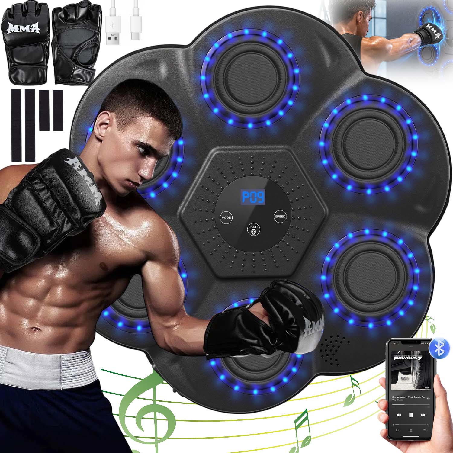 Elektronický Boxovací Stroj Bluetooth S Hudbou, Led Podsvícení, 9 Režimů