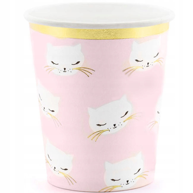 Kubeczki papierowe KOTEK słodki KOT jasne pastelowe na urodziny PARTY 6szt
