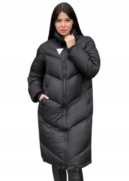 Guess Dlouhá Černá Prošívaná Bunda Se Zipem A Zateplením XL Gxk