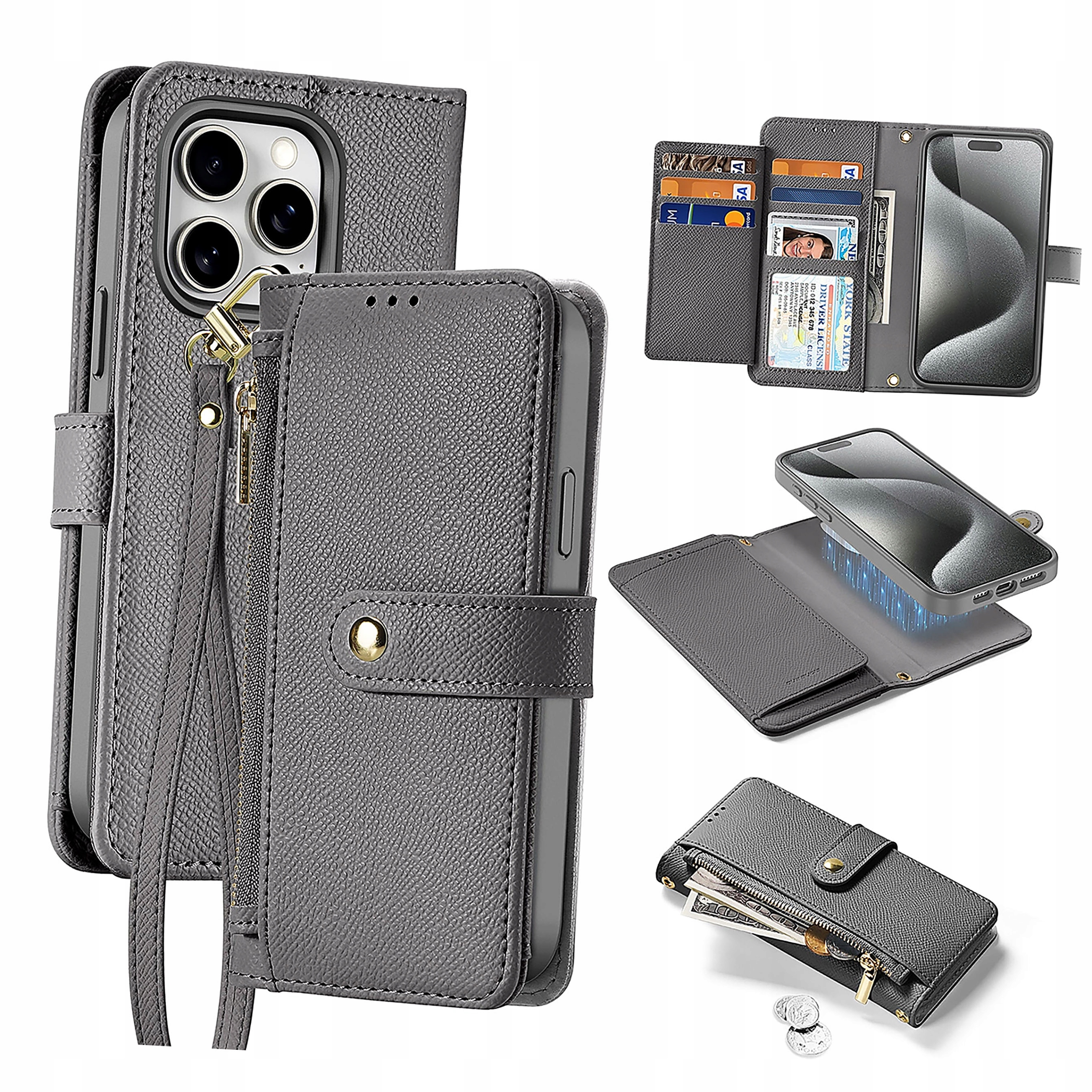 Etui skórzane Dux Ducis Lawa do iPhone 15 Pro Max szare