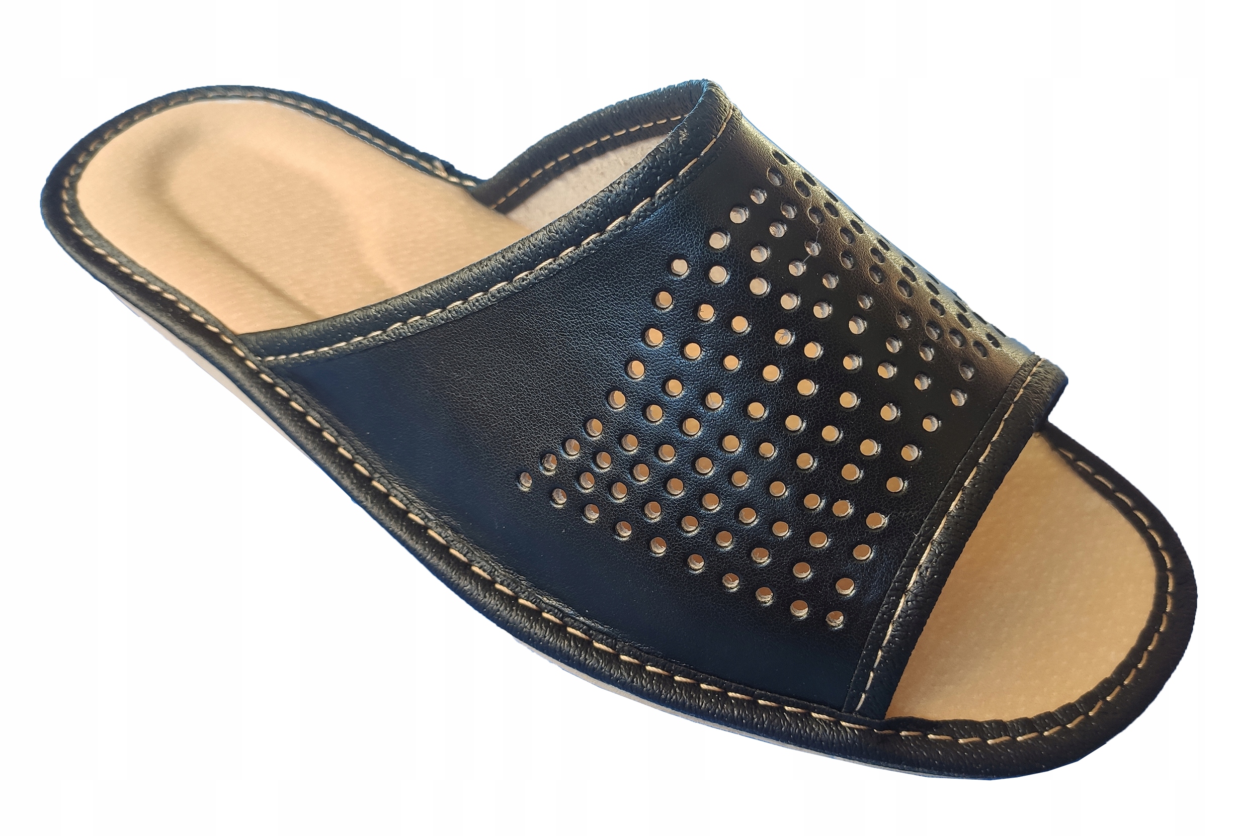 

Czarne Kapcie Skórzane Klapki Odkyte Palce