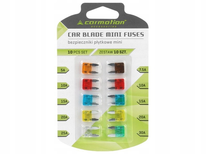 BEZPIECZNIKI PŁYTKOWE MNI SAMOCHDOWE ZESTAW 10 SZT