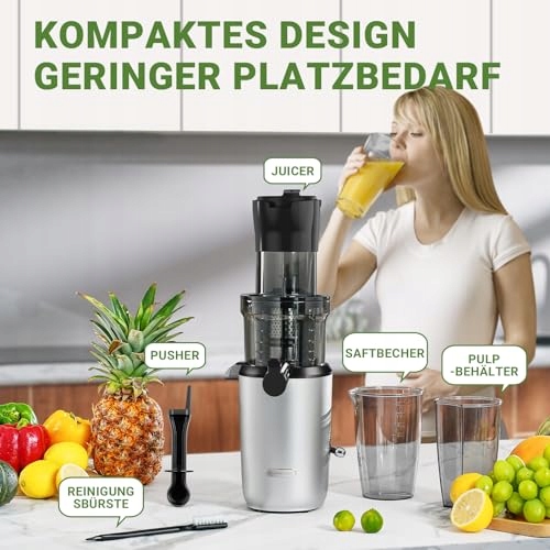 AMZCHEF Wolnoobrotowa Sokowirówka Do Owoców I Warzyw Szeroki Wlot Srebrna — miniatura 7