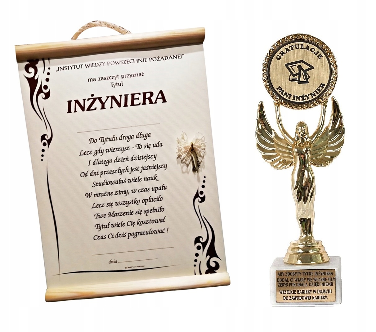 

Statuetka i dyplom Inżyniera obrona tytułu