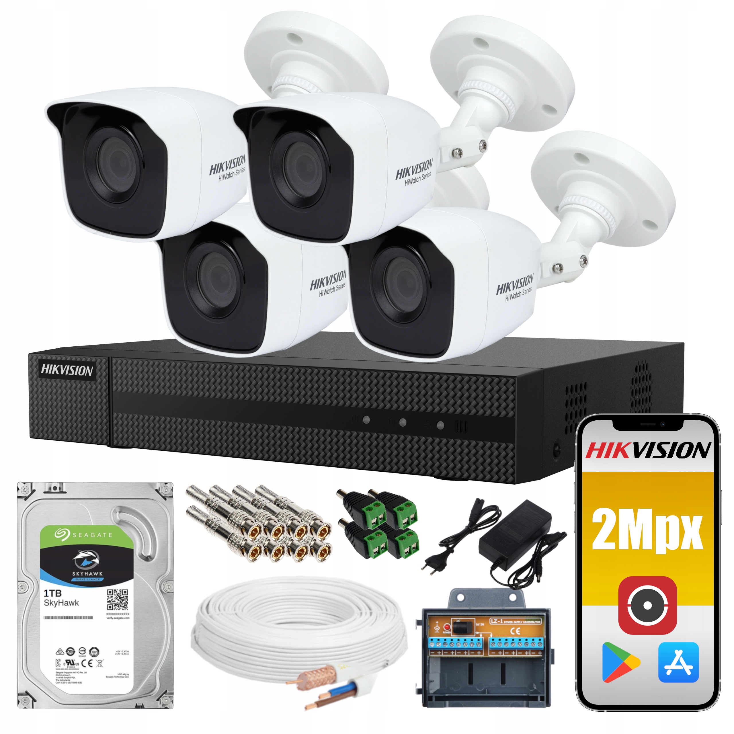 

Zestaw Monitoringu 4 Kamery 2MPX Hikvision Dysk