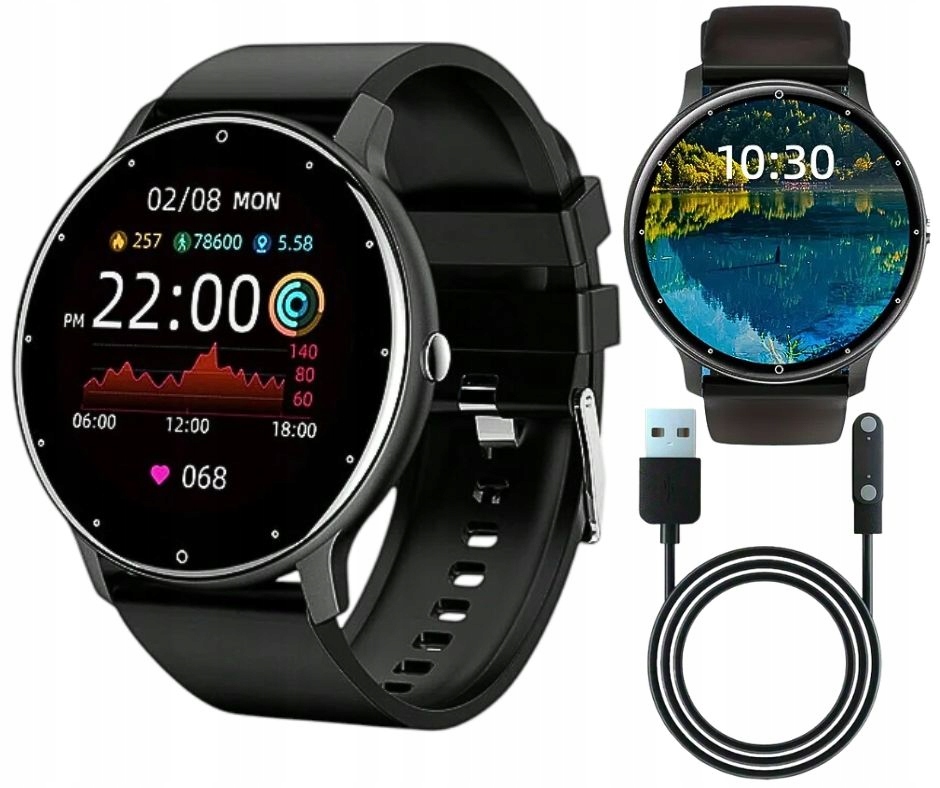 Smartwatch Męski Damski Zegarek Czarny Sportowy Rozmowy Bluetooth Fitness