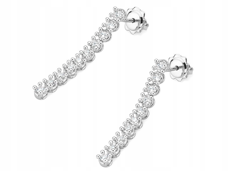 Zlaté náušnice 585 podlouhlé s brilianty 3,50 g, diamanty na tyčince, módní