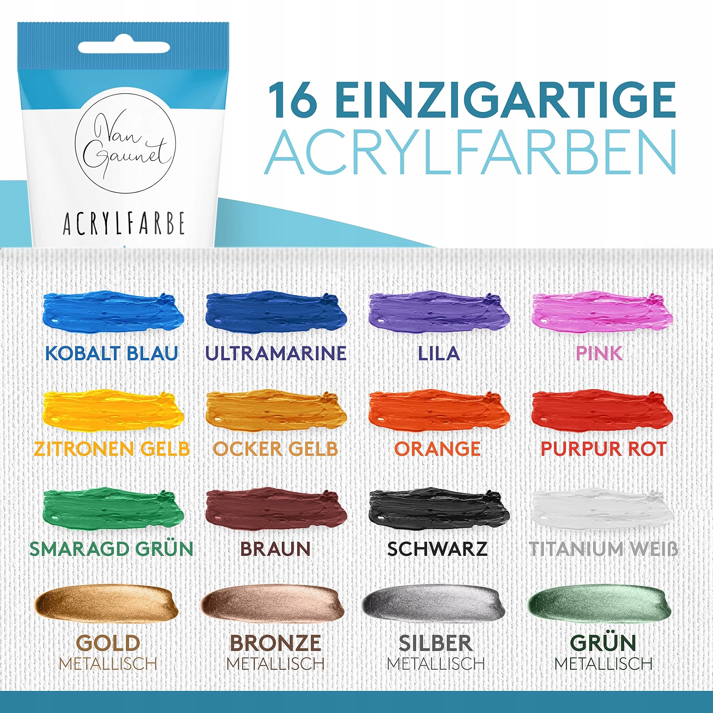 Sada akrylových barev Amandi Van Gaunet 16 x 75 ML s 10 Štětci Rychlesch
