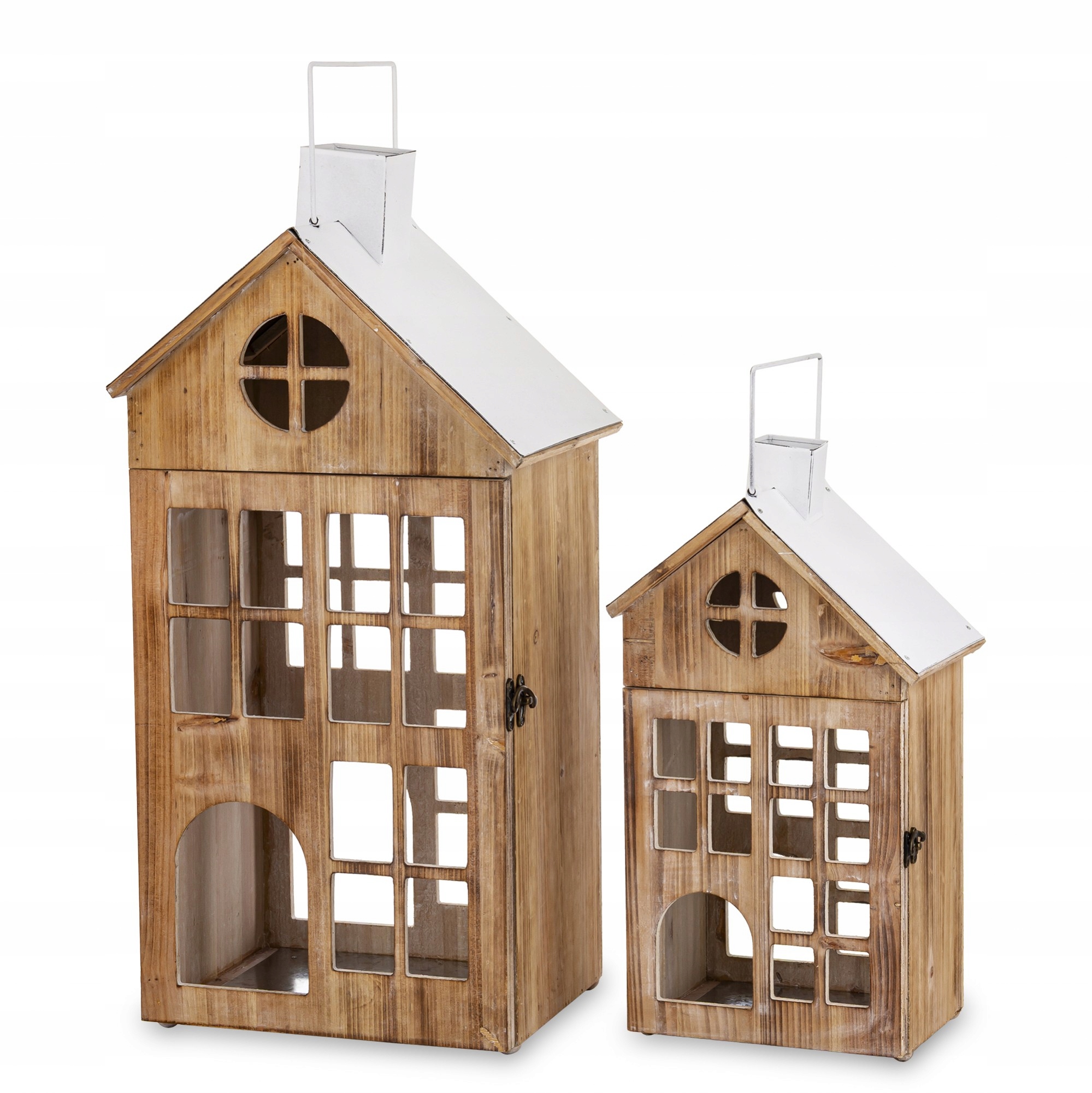 Drevené boho lampióny domčeky 2ks kpl provence hnedé loft rustikálne