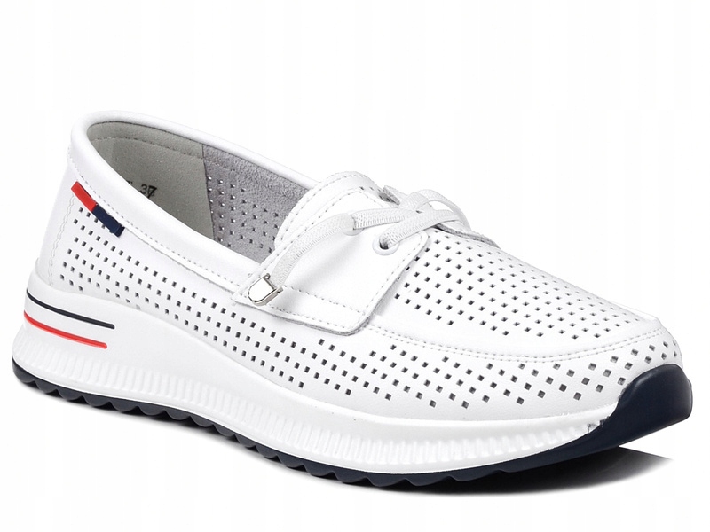 Mokasyny damskie białe T.Sokolski W25-647 skórzane ażurowe na platformie 37