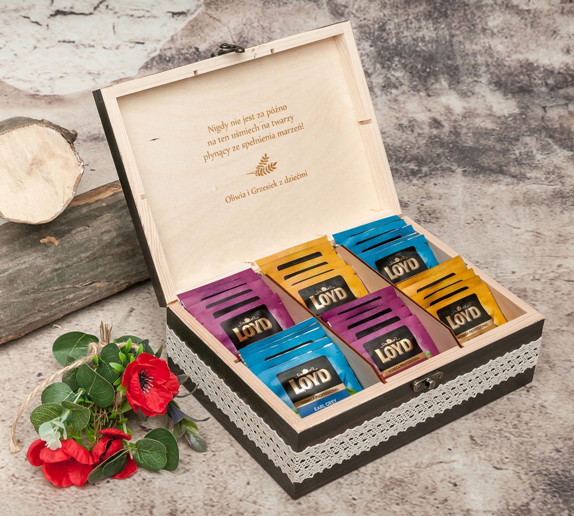 herbaciarka zestaw HERBAT prezent IMIENINY URODZINY święta grawer imię Nazwa handlowa Loyd