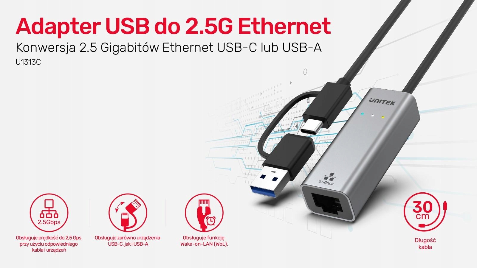 Adapter Usb-a/c 3.1 GEN1 RJ45 2,5 Gbps U1313C